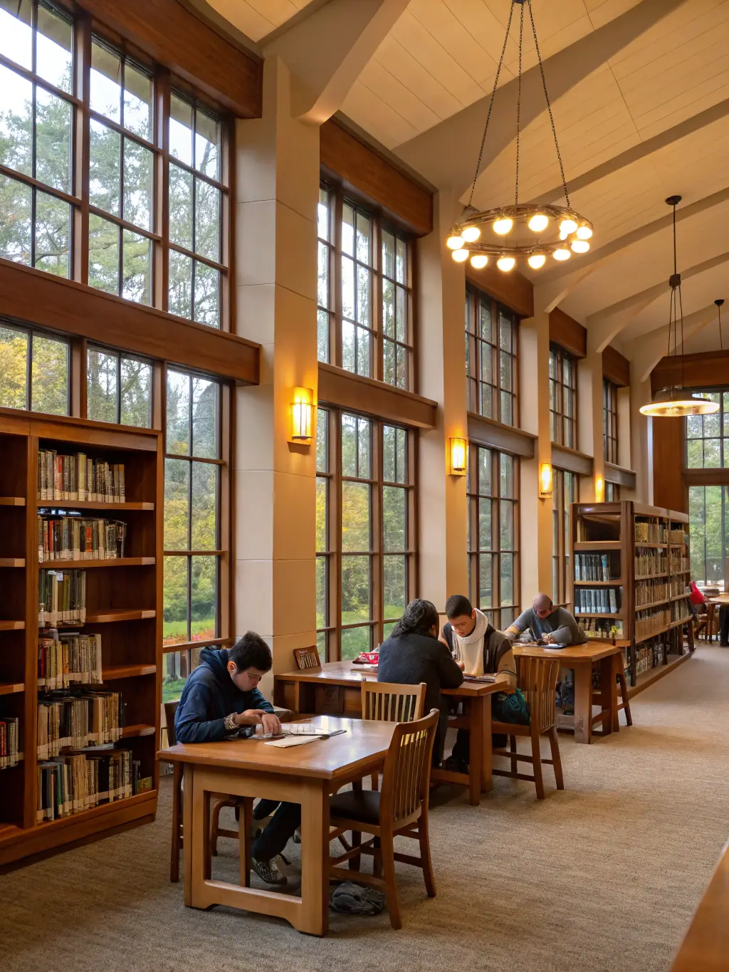 A welcoming library interior with shelves filled with books and visitors reading, showcasing the Public Library Access program.